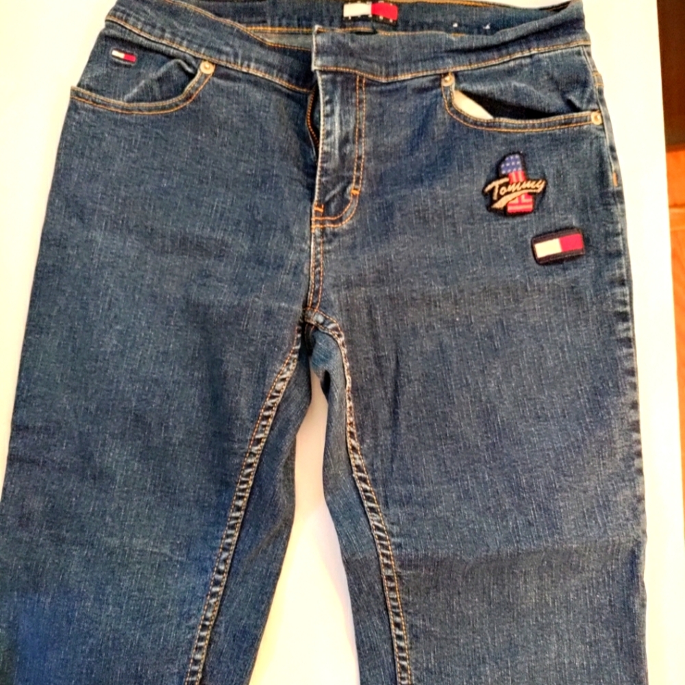 Tommy Hilfiger Vintage Tommy Girl Blue Skinny Jeans Classic Style Patches Size7